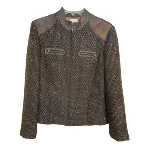 Chicos Womens Jacket Size 1=8/Medium Brown Zipper Long Sleeve Pockets Metallic